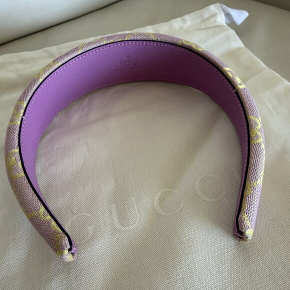 NEW GUCCI HAIRBAND CANVAS PINK YELLOW GG Hairband 100% Authentic main image 2